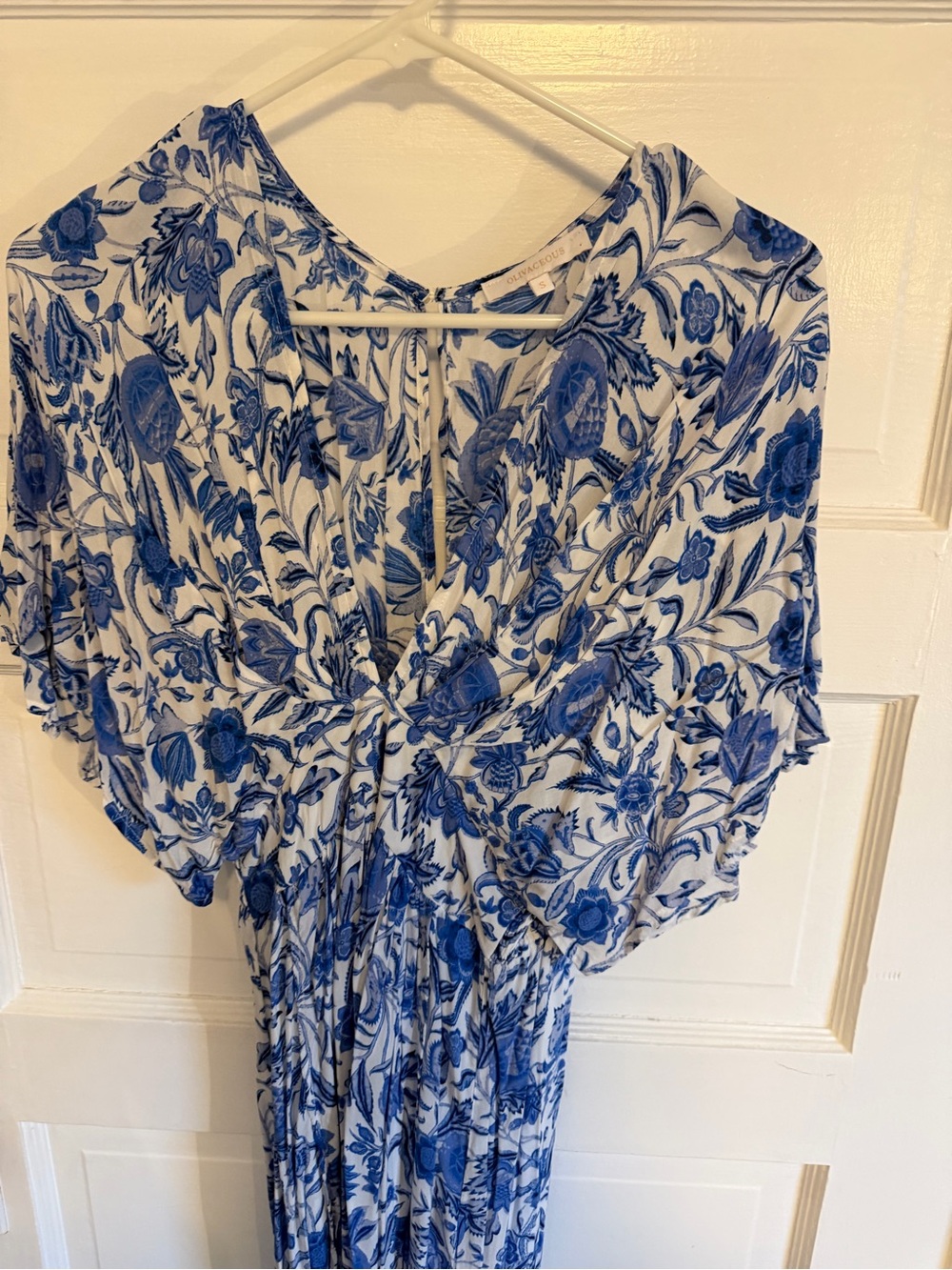 Blue Floral V-Neck Women's Dress | Size S